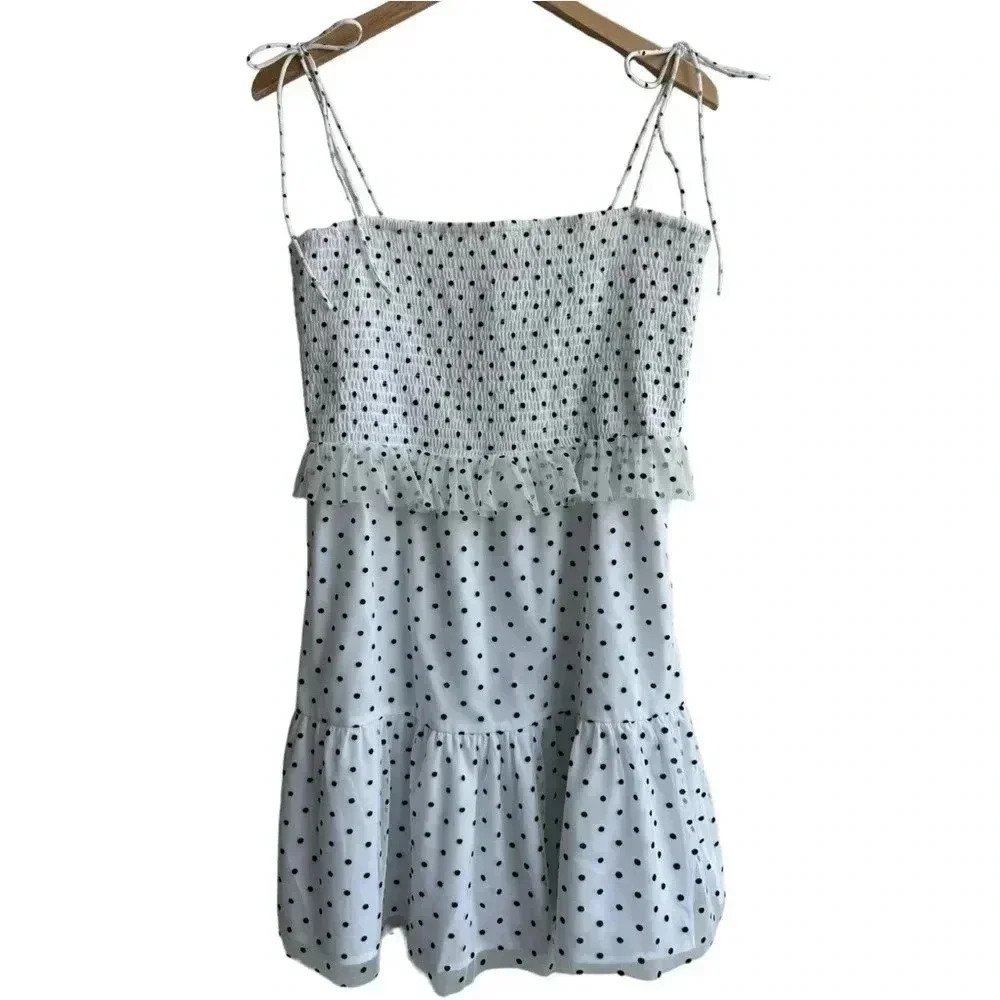 LOVERS + FRIENDS | NWOT Blakeley Mini Dress | Black White Polka Dot Ruffles | L - Picture 7 of 11